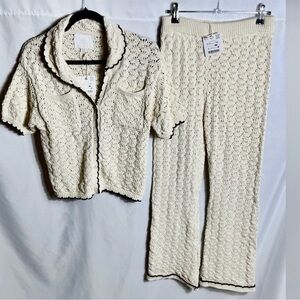 ZARA Cream Crochet Knit Sweater & Pants Set Girls Size 12/13 Youth Lounge Outfit